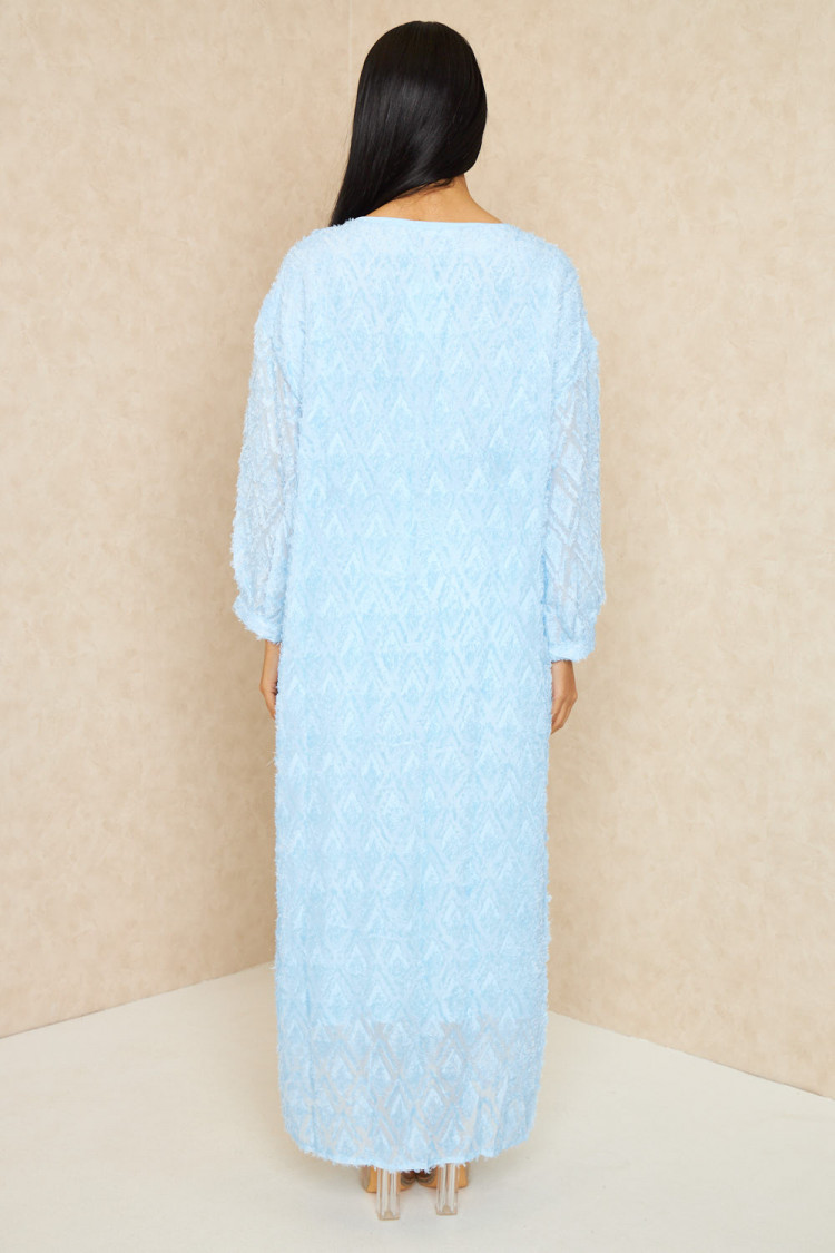 Robe gilet longue duveteuse bleu ciel