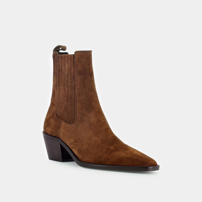 Bottines à talons et fronces  en croute marron