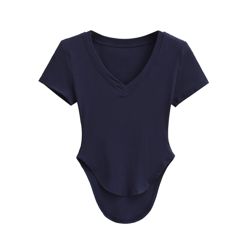 Asiris - Effen T-shirt met korte mouwen en V-hals