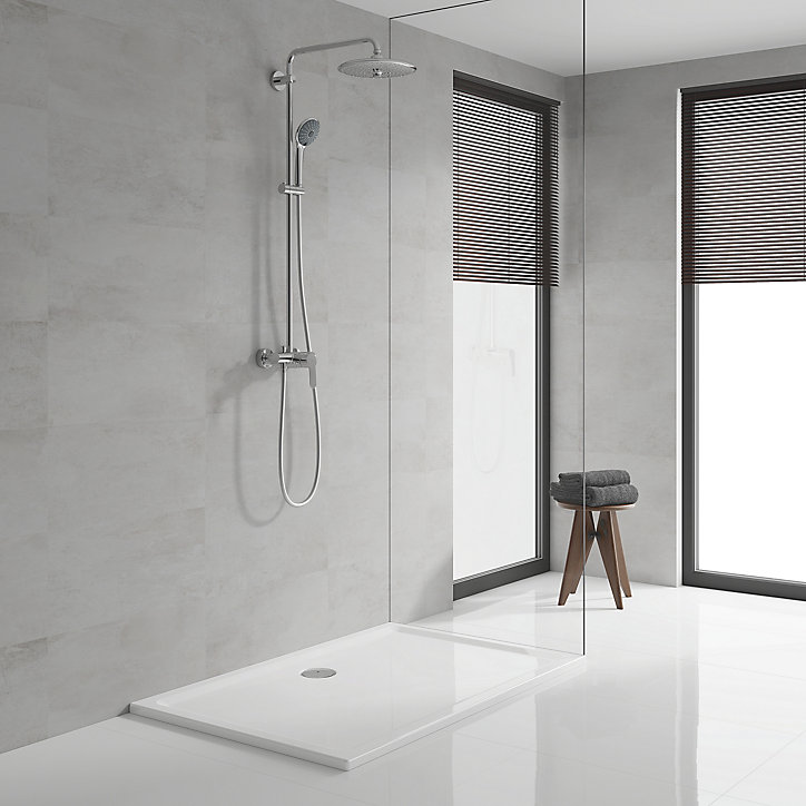 Colonne de douche mécanique avec pommeau + douchette 3 jets + flexible + barre réglable, chrome, Grohe Vitalio Joy System 260