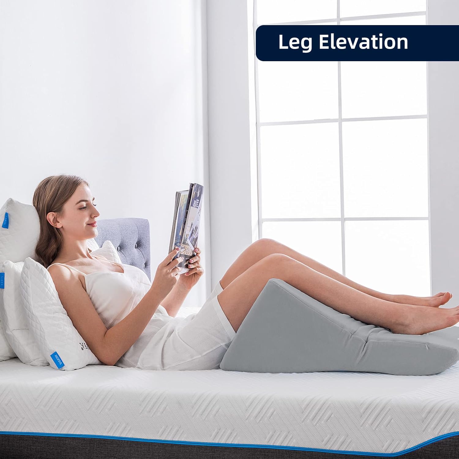 Lesekissen für Bett und Sofa - Memory Schaum Keilkissen - Ergonomisches Rückenlehne Kopfkissen - Perfekt für Rückenunterstützung beim Entspannen, Spielen, Lesen oder Fernsehen - Breit