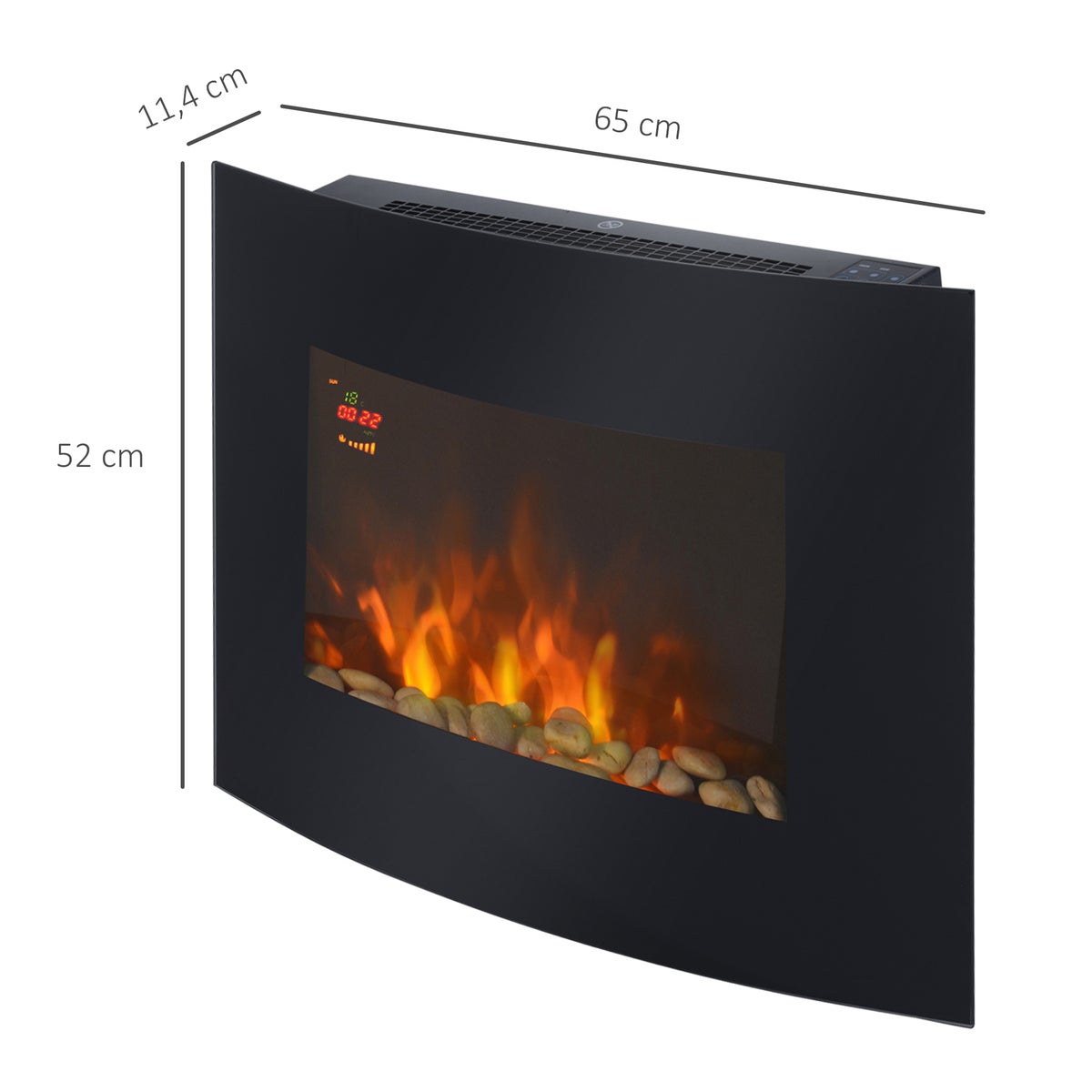 HOMCOM elektrische haard, 65 x 11,4 x 52 cm, metaal, veiligheidsglas, zwart