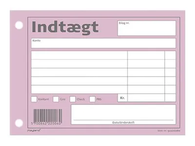 Indtægtsbilag Mayland, 147 x 105 mm, 2 huller, rosa 100 ark