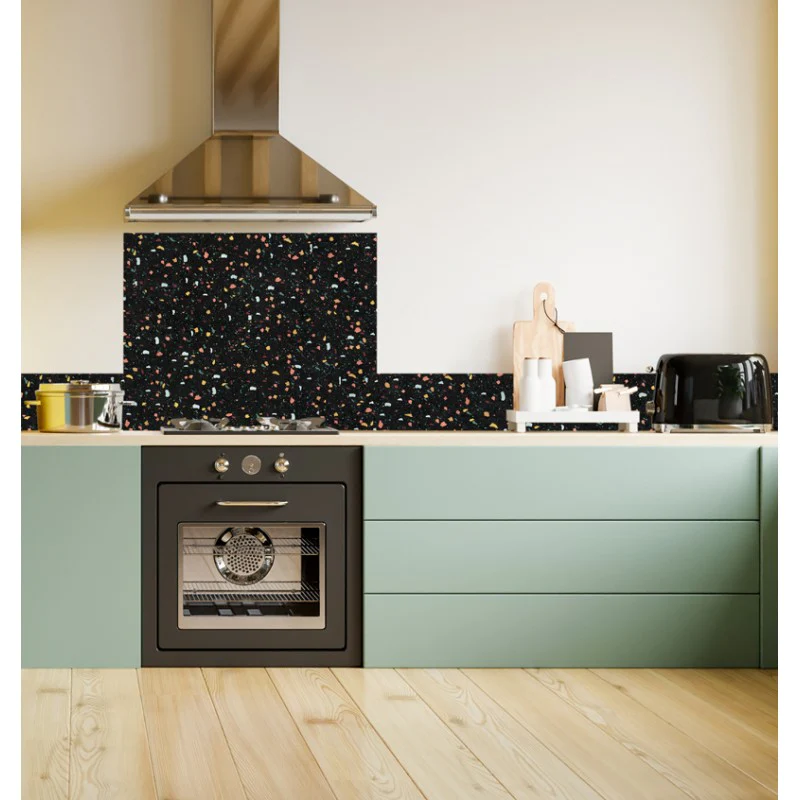 Crédence cuisine Fond de hotte ALU : L 90cm x H 70cm - TERRAZZO NOTTE