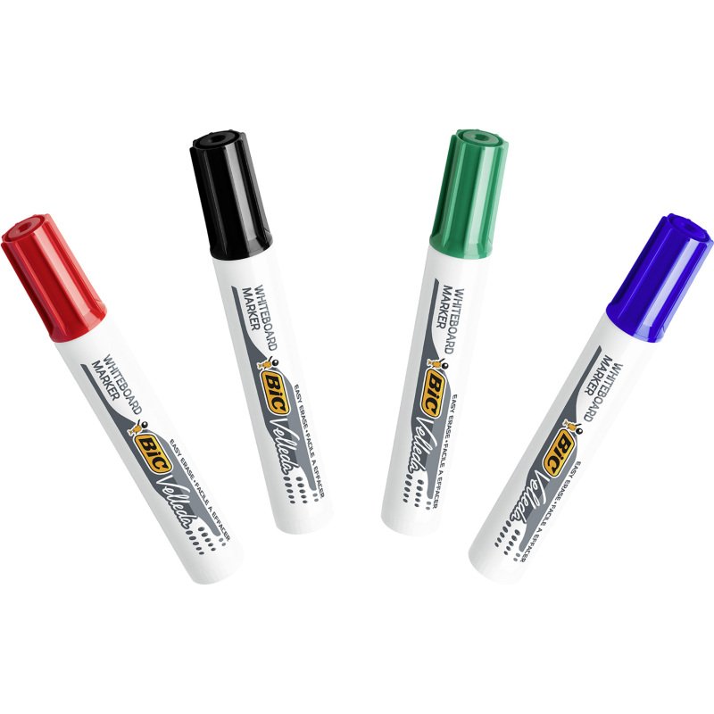 Marqueur effaçable Bic Velleda 1791 pointe biseautée de 3,3 à 4,6 mm - Pochette de 4 couleurs assorties