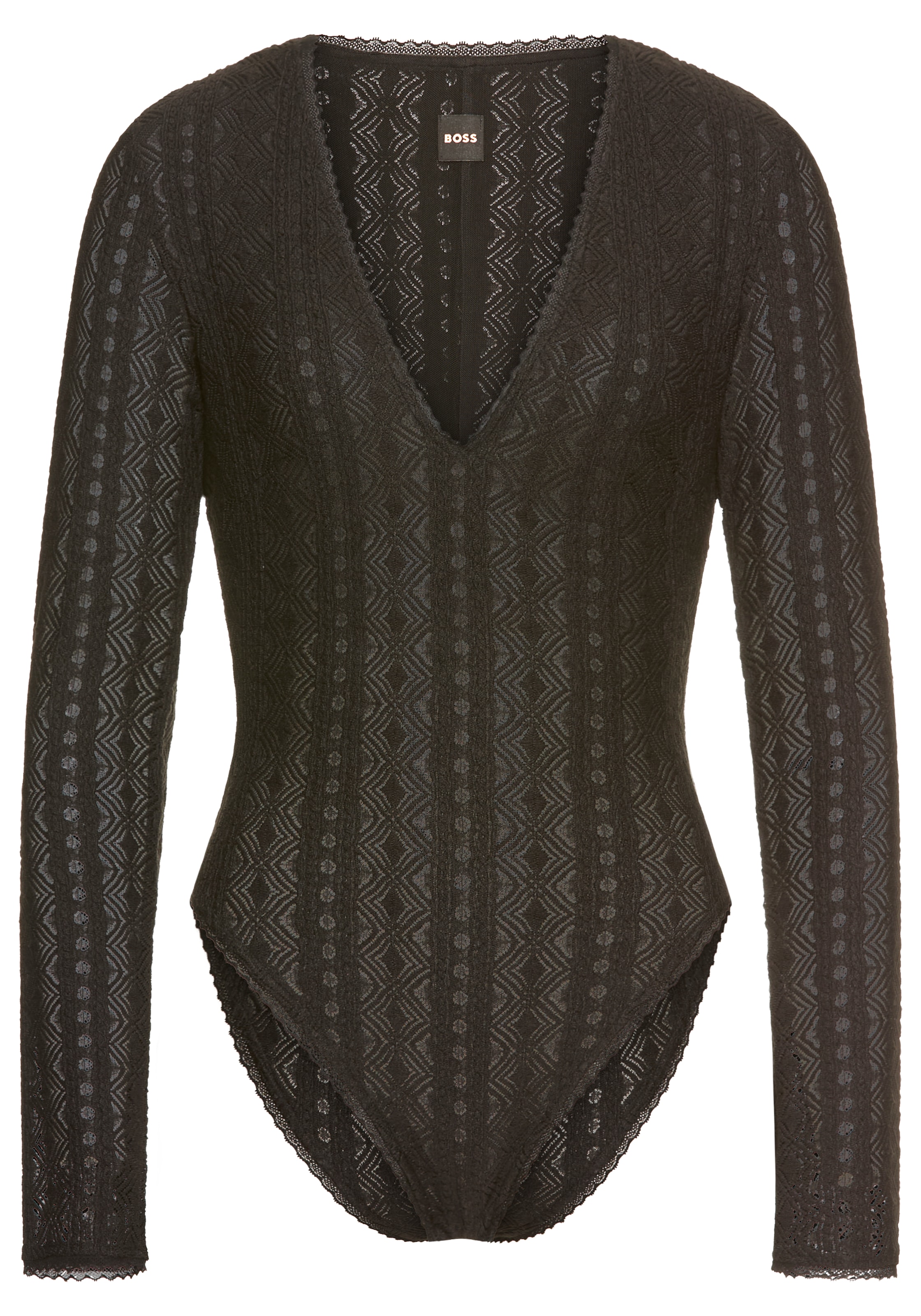 BOSS ORANGE Langarmbody »Ikylia Premium Damenmode«, mit V-Ausschnitt und Spitzenbesatz