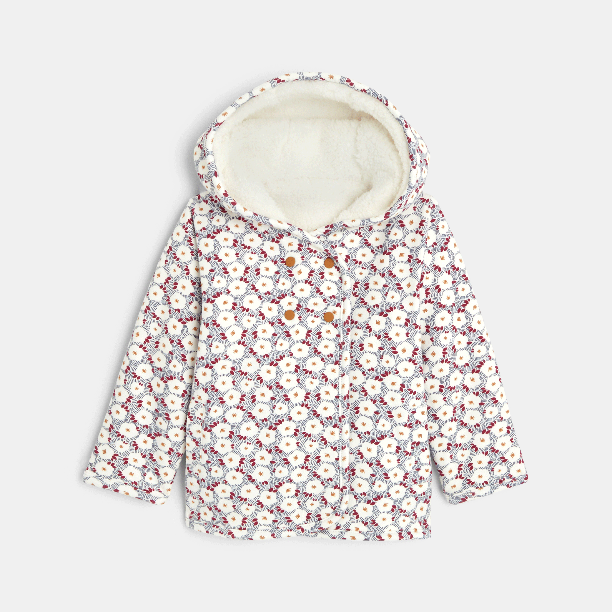 Veste réversible imprimée et doublure fausse fourrure bébé fille