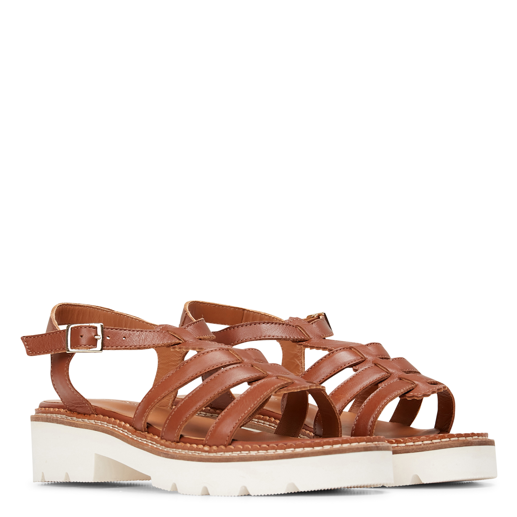 ISIDOLE - Sandales plates en cuir | Marron