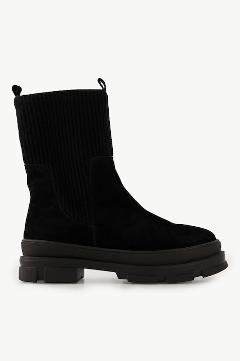 Leder-Boots, Strickeinsatz, Wechselfußbett, Weite H