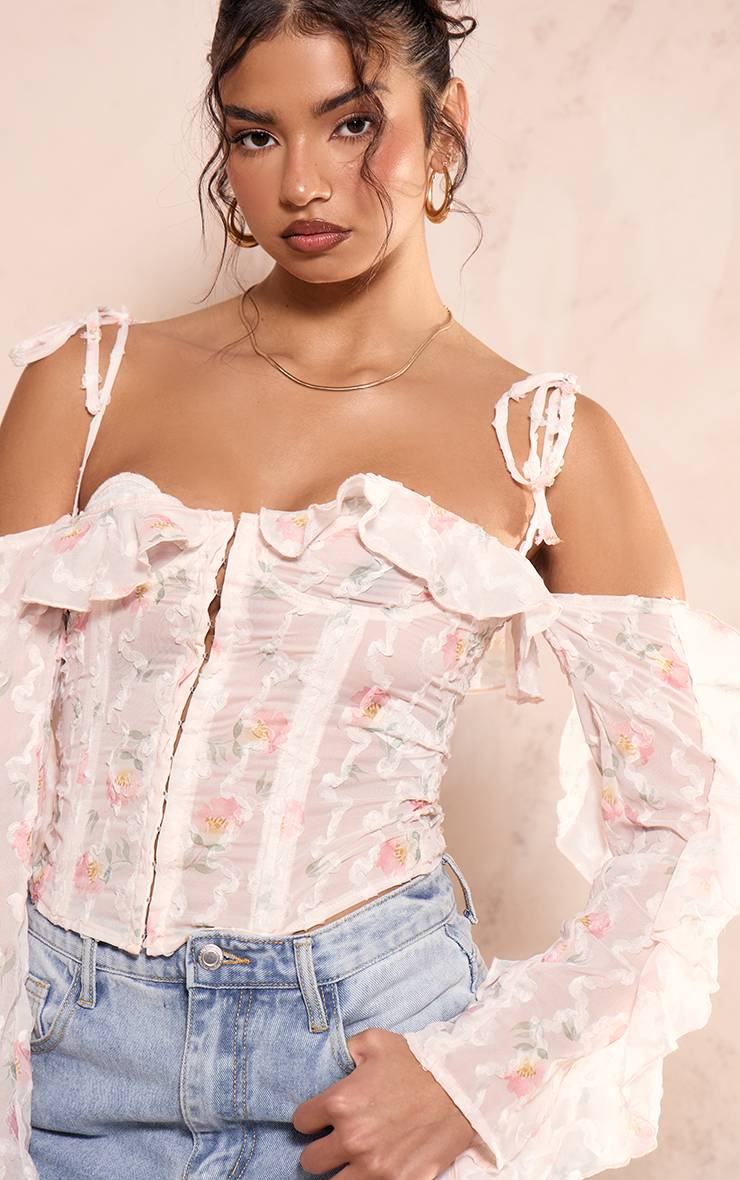 Rose Bébé Top Bardot À Volants Avec Appliqués Floraux Et Fermeture À Crochets