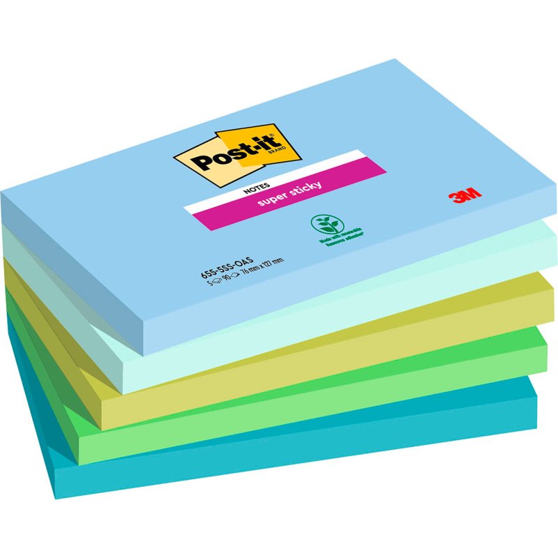 Notes repositionnables couleurs Oasis Super Sticky Post-it - bloc de 90 feuilles