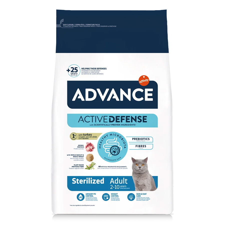 Ração para gatos Advance Adult, esterilizada, com peru e cevada, 400g.