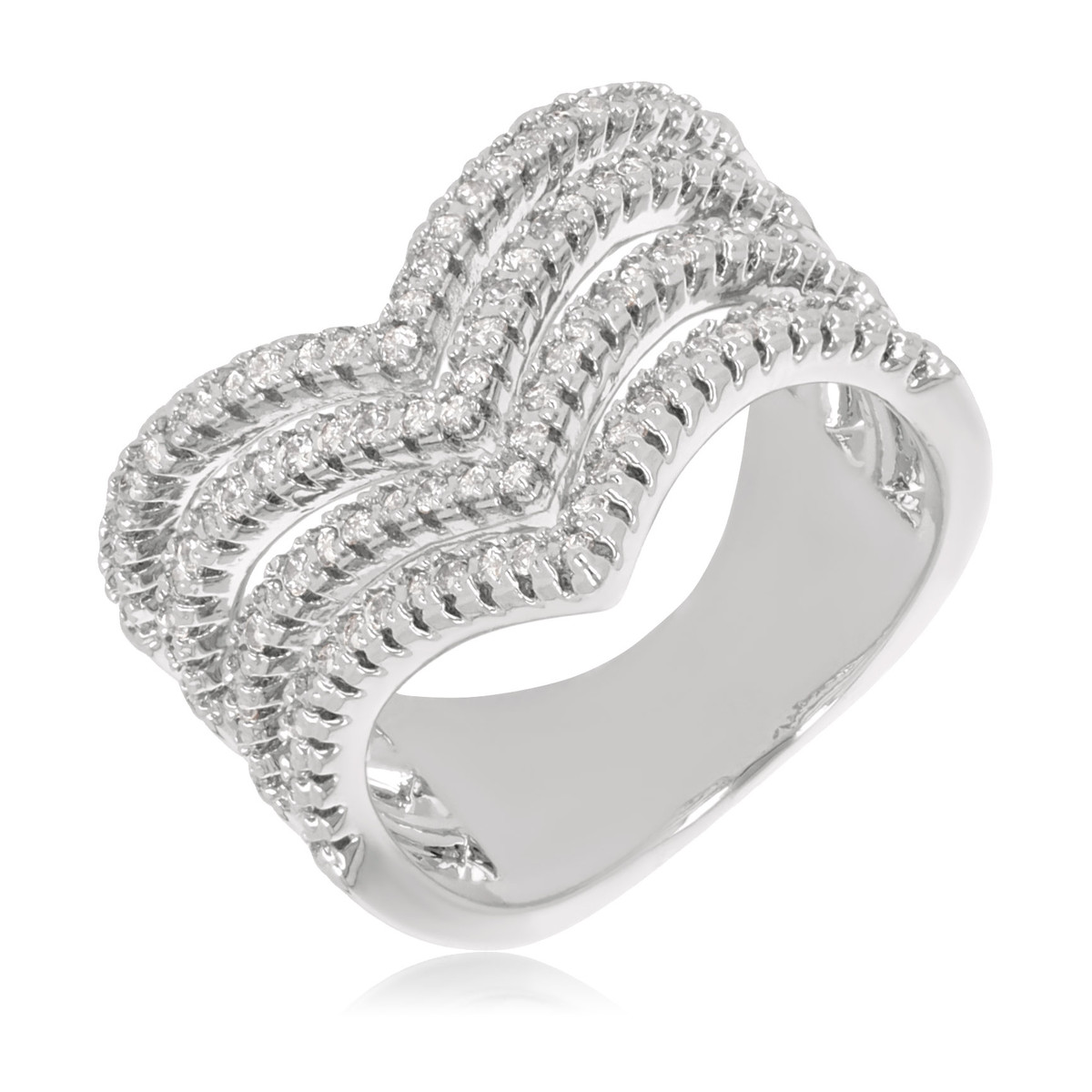 Bague argent rhodié quatre rangs avec cubic zirconia