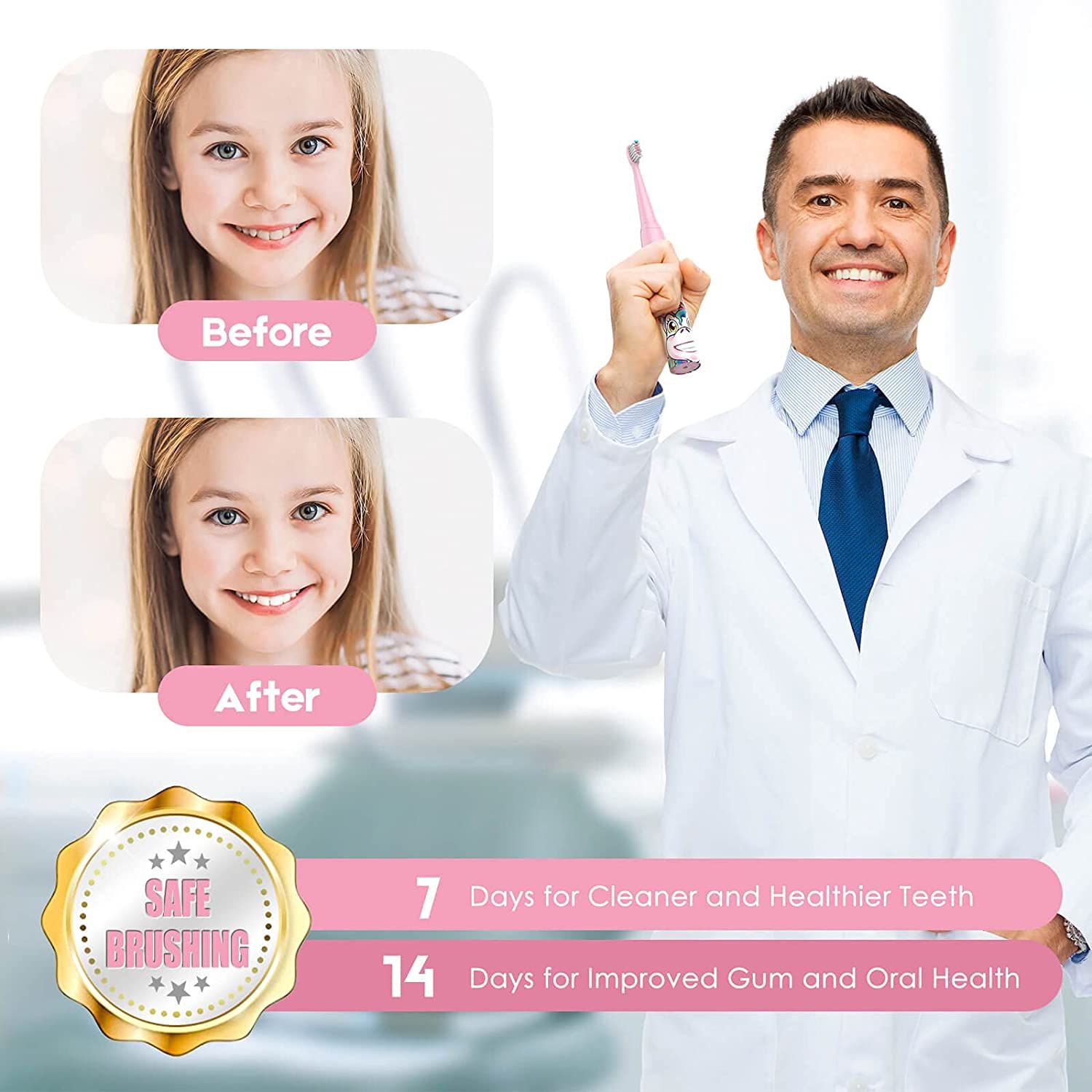 Dada-Tech Elektrische Zahnbürste Kinder Wiederaufladbare, Ultraschall kinderzahnbürste mit Timer