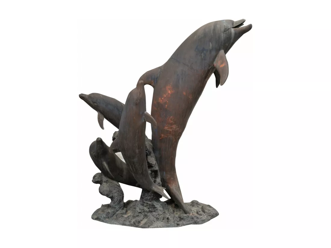 BISCOTTINI Fontaine - Fonte de Bronze - Décorative - Fontaine de Jardin - Extérieur - Fontaine Murale - Décoration Murale - Décoration de Jardin - 190x150x250cm - Dauphin