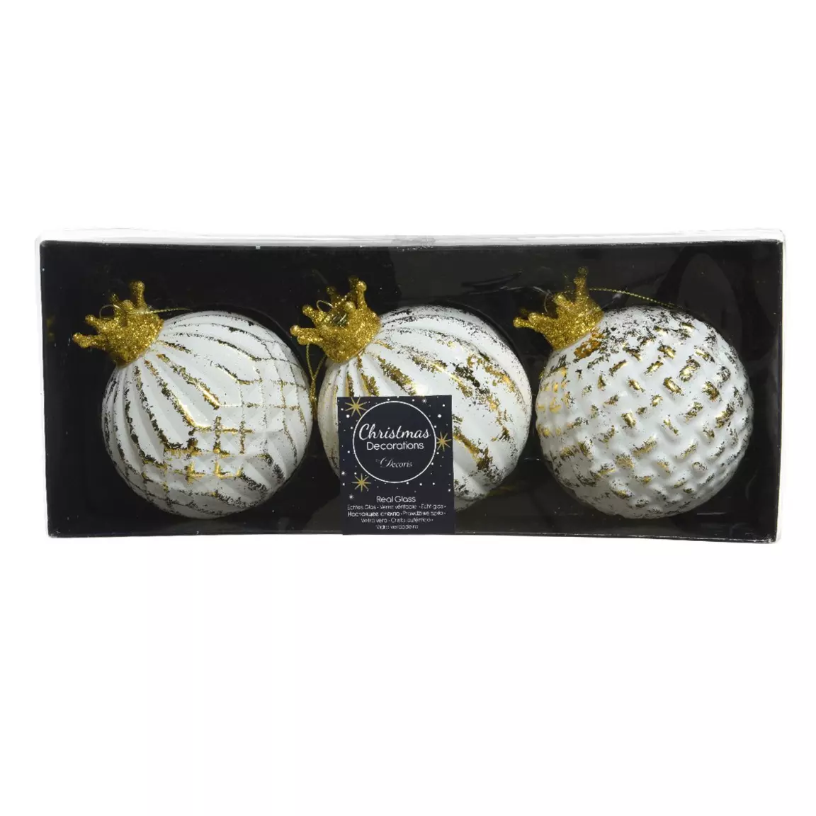 Lot de 3 boules de Noël en verre (D80 mm) Bliss Blanc