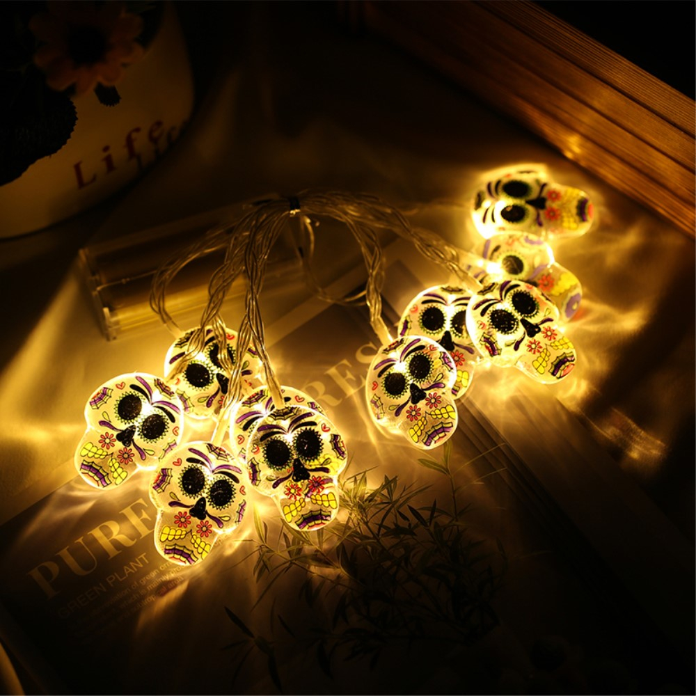 (1.5m) 10 LED's Halloween Party Deko Lichterkette La Catrina Totenkopf Beleuchtung (Batteriebetrieben) - Warmweiss