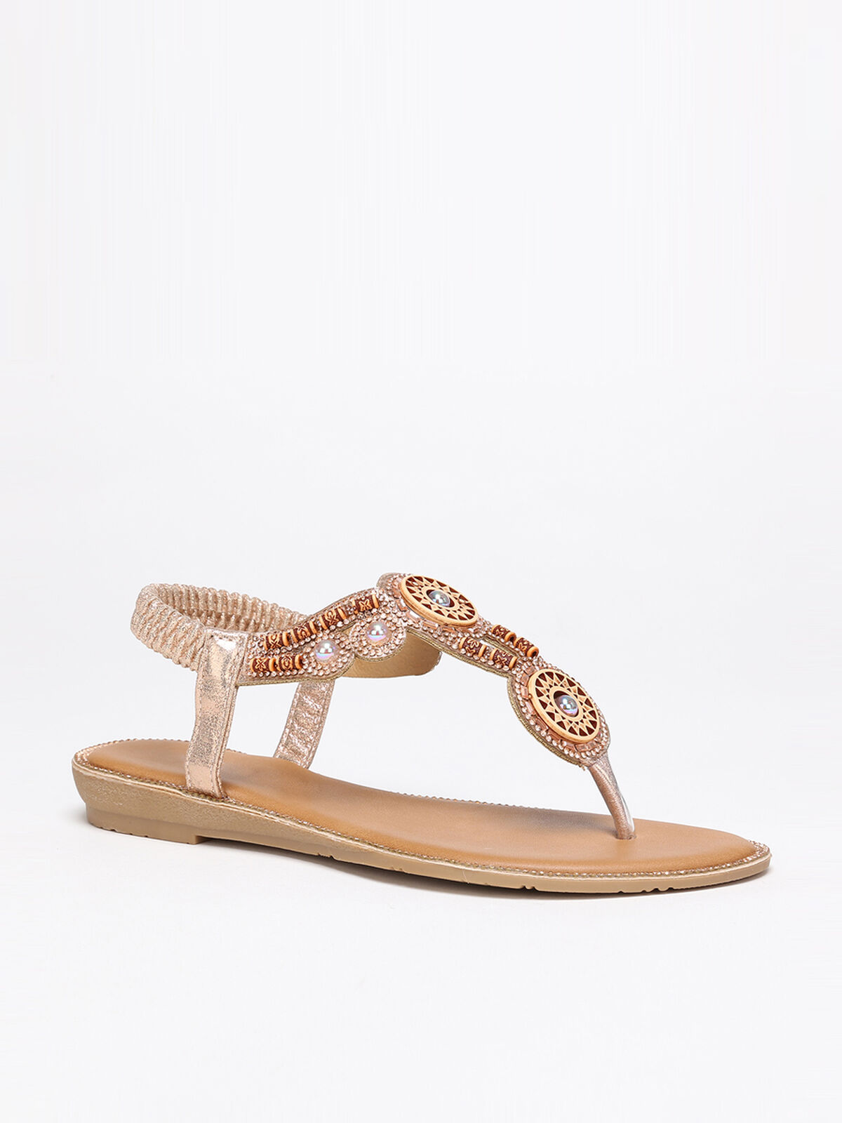 Nu-pieds scintillant style bohème- Doré rose
