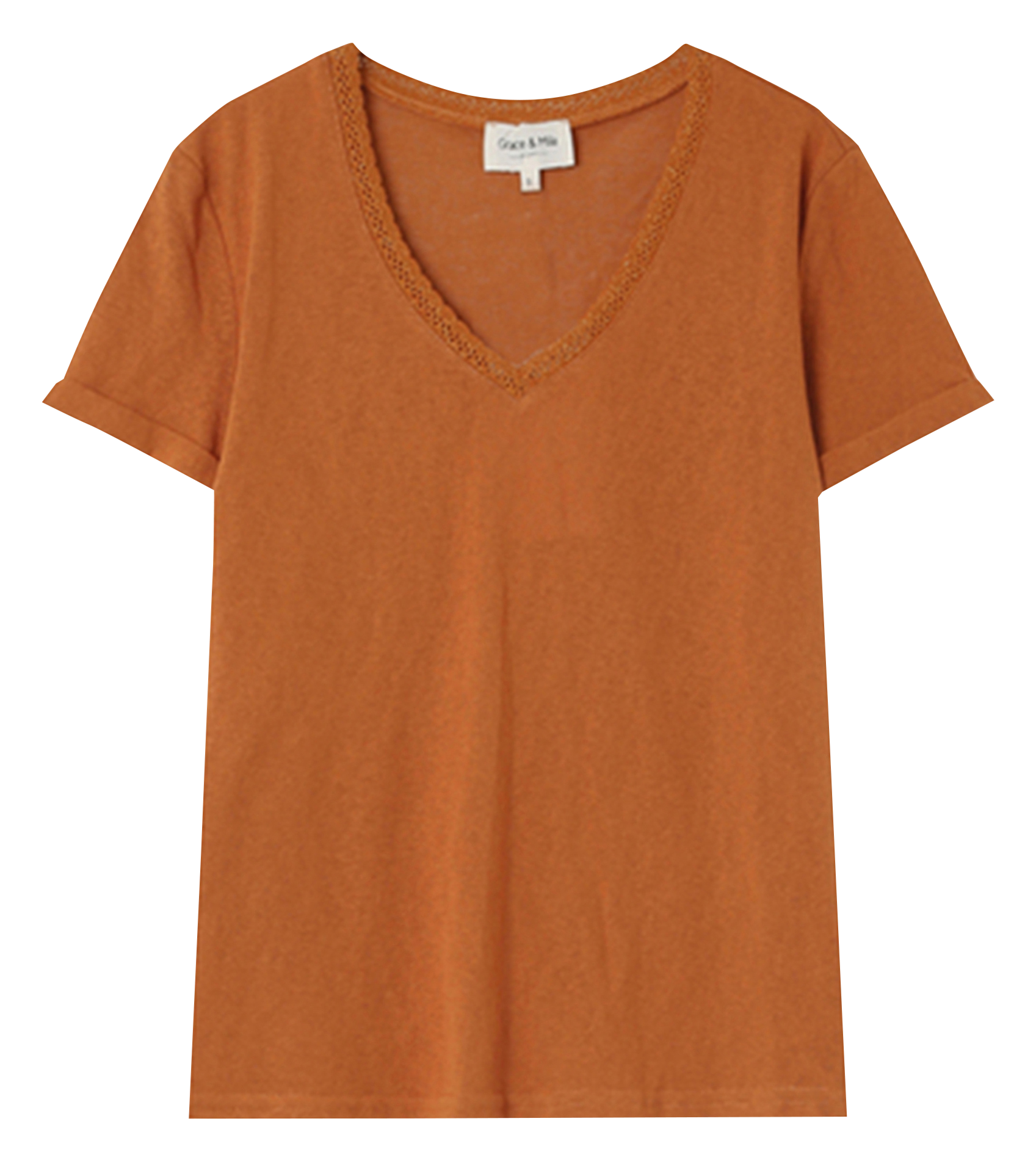 NOA - Tee-shirt col V droit en coton mélangé | Jaune