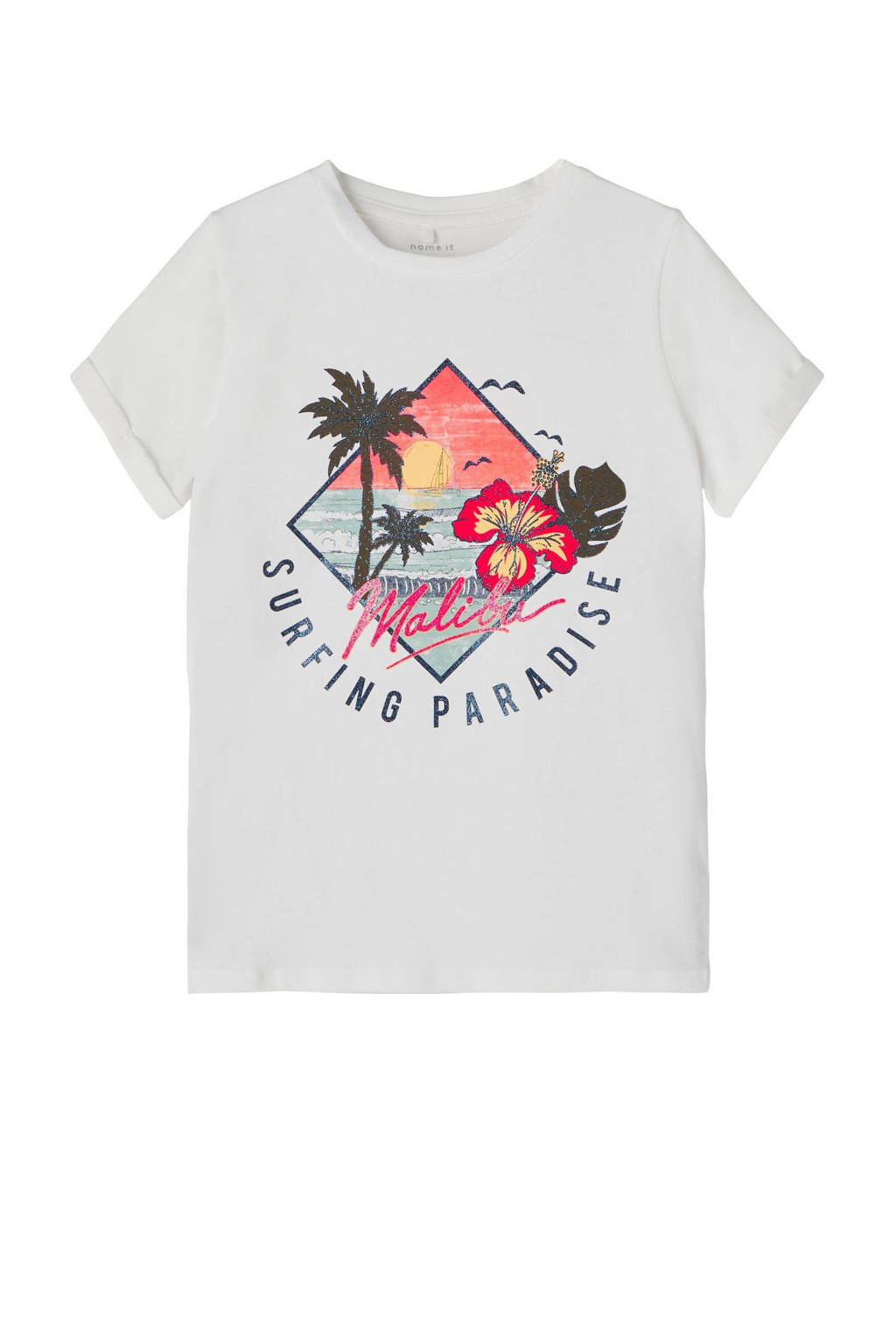 NAME IT T-shirt NKFFSURFI met printopdruk wit