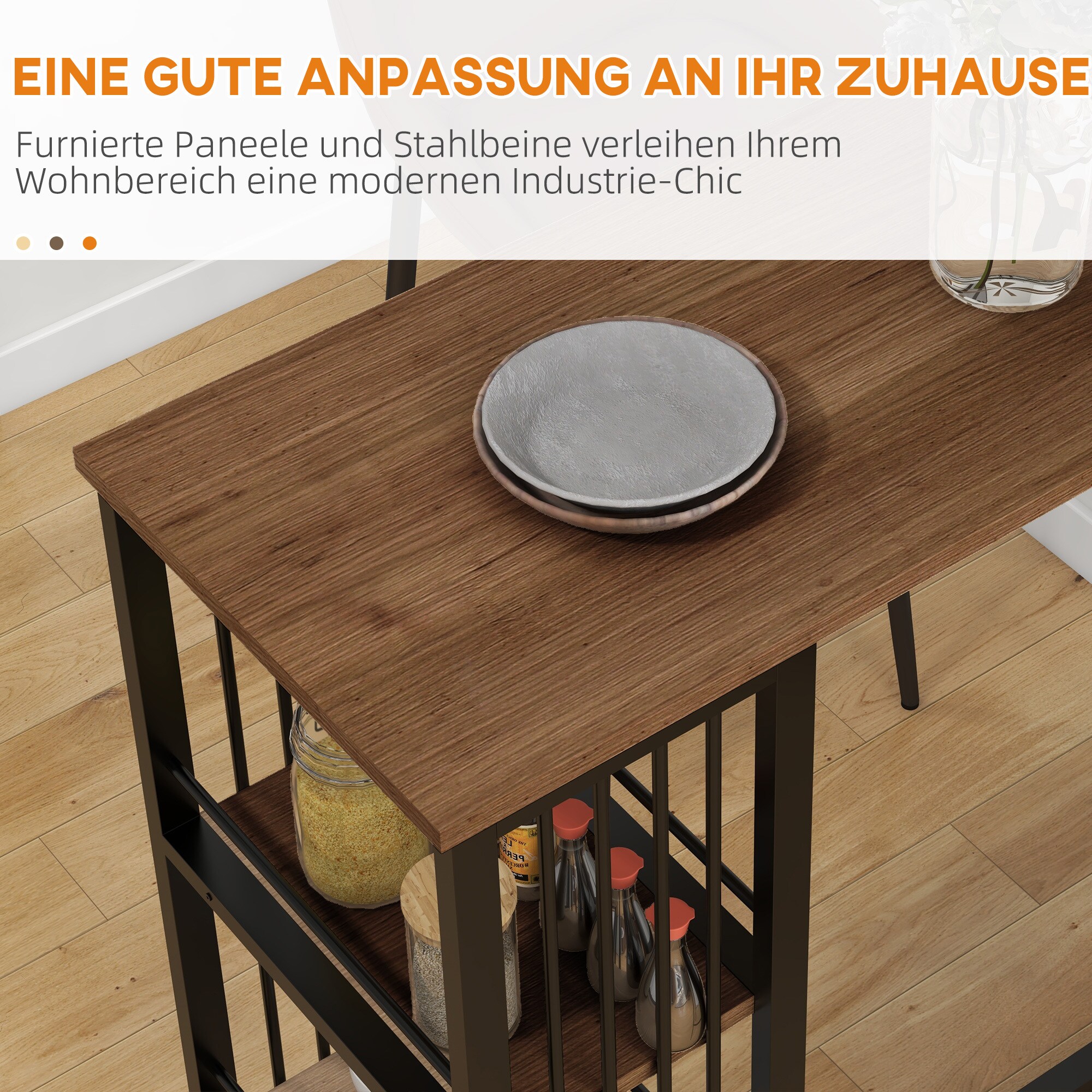 HOMCOM Bartisch mit 3 Ablagefächern braun 120L x 40B x 105H cm