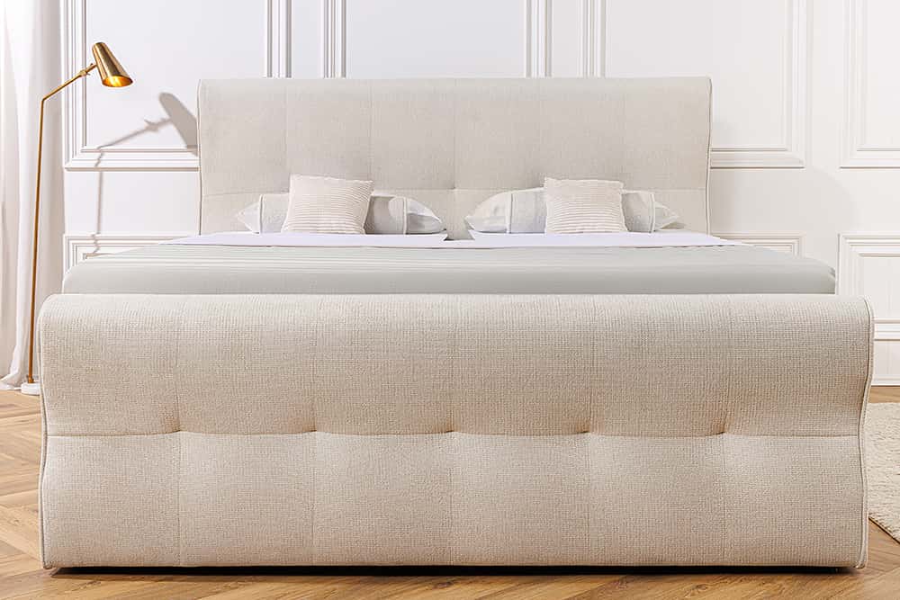 Design Boxspringbett SIGNUM 180x200cm creme Strukturstoff inkl. Stauraum Topper