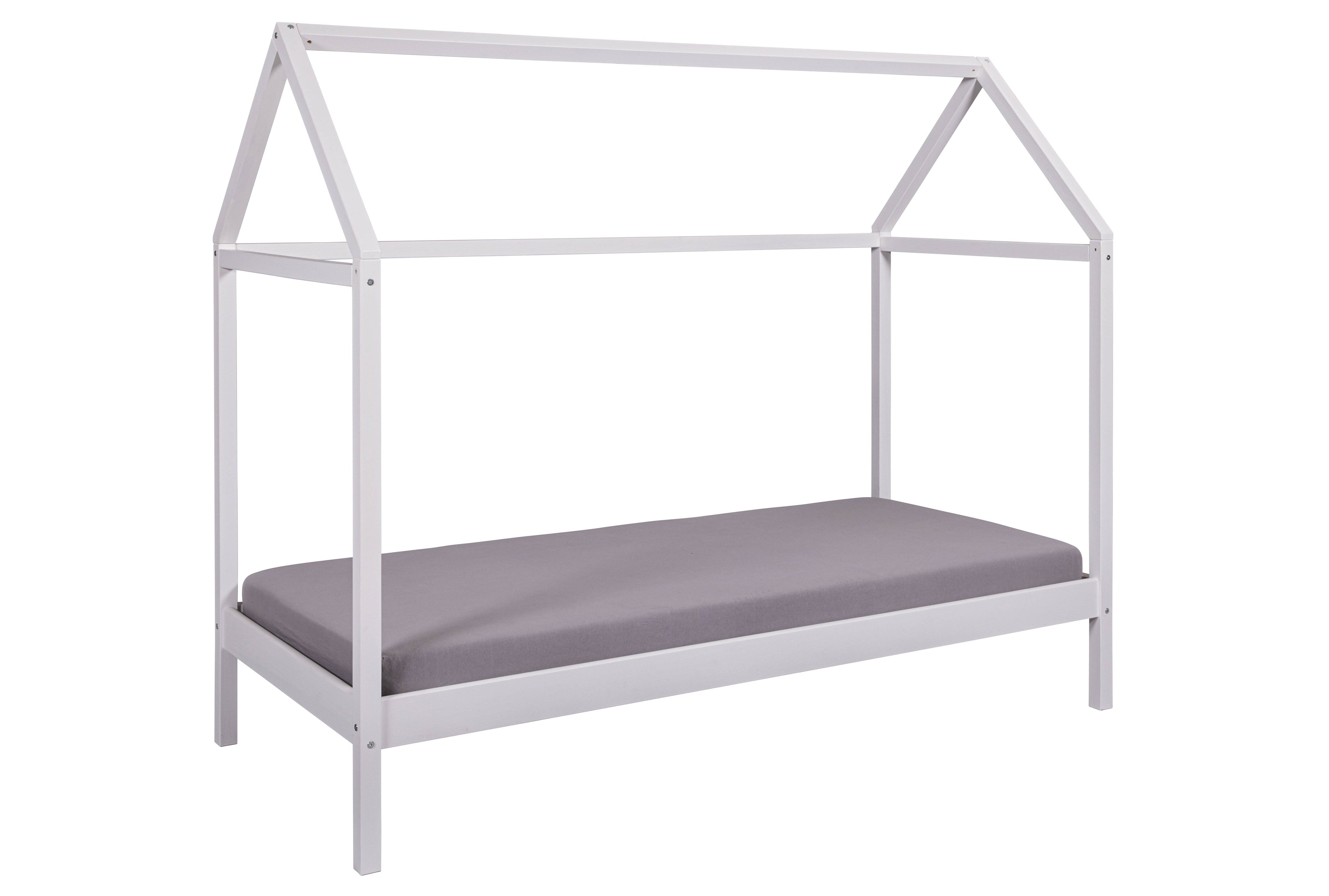 Inter Link Kinderbett Hausbett Sunroad 90x200 cm in Kiefer Massivholz - Weiss