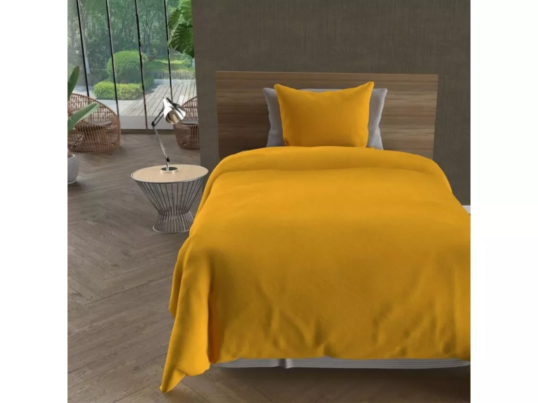 Parure de lit unie Bohème moutarde 240x220 cm