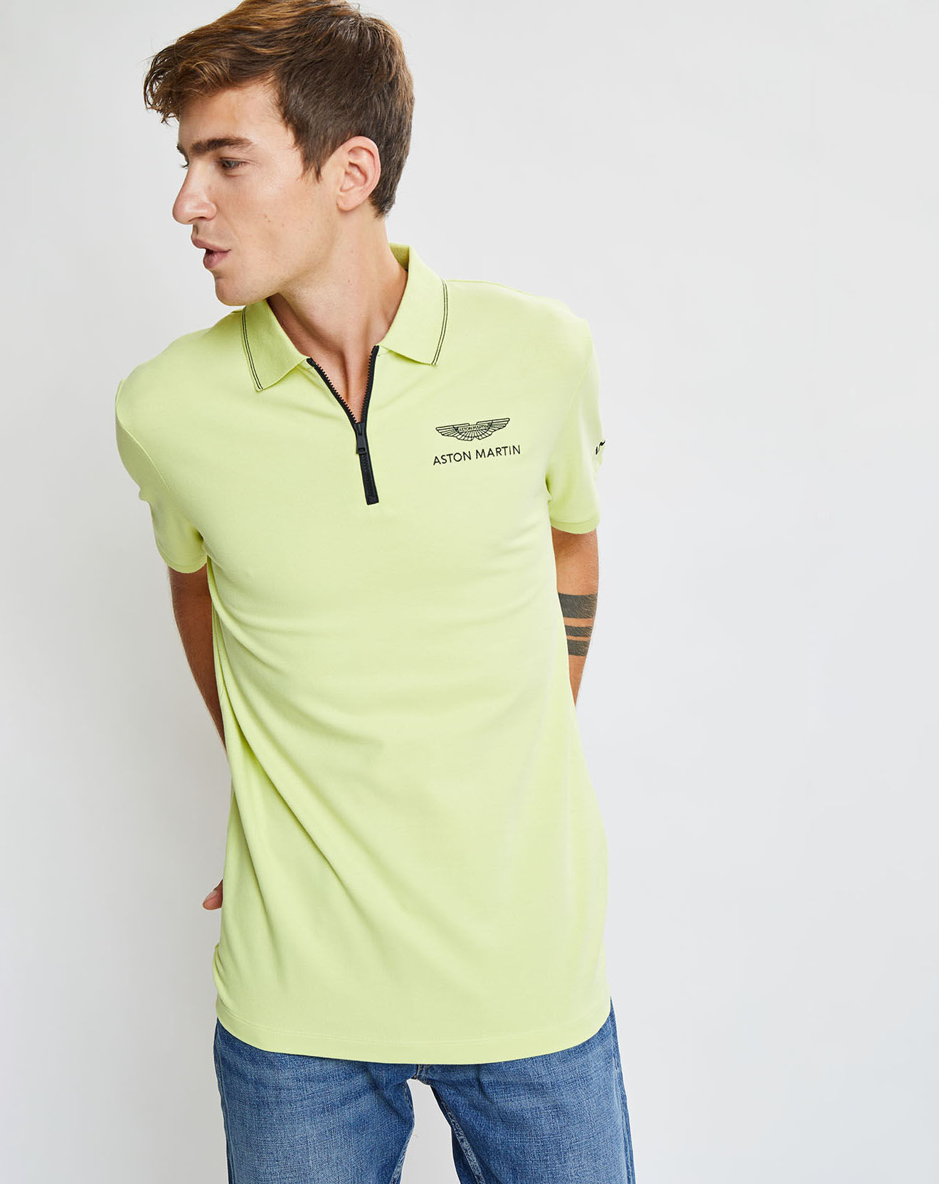 Hackett London Polo col zippé Aston Martin Racing jaune