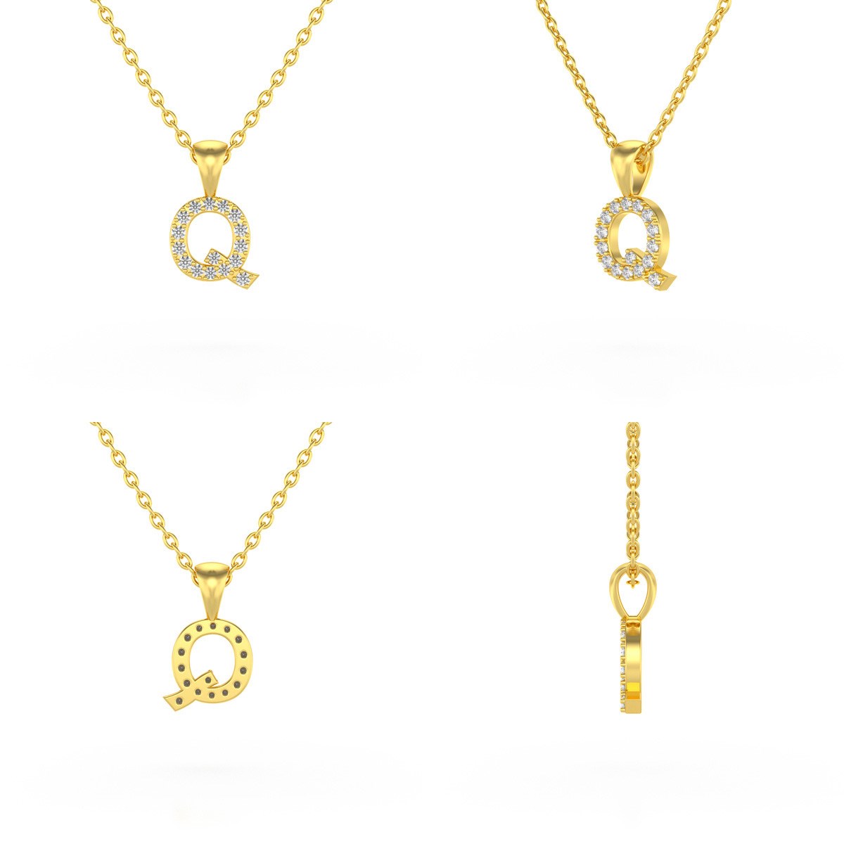 Collier Pendentif ADEN Lettre Q Or 750 Jaune Diamant Chaine Or 750 incluse 0.72grs