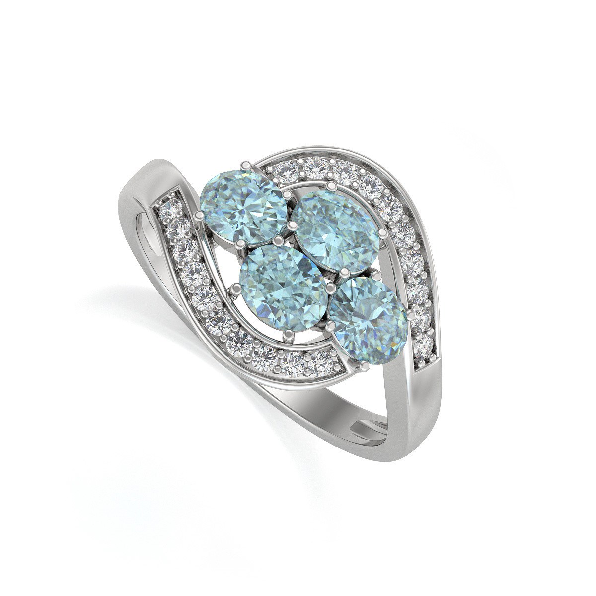Bague Aigue-Marine et diamants sur Argent 925 2.91grs