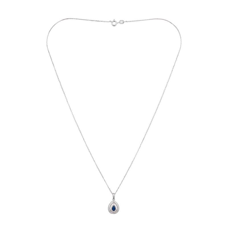 Pendentif Or Blanc Diamant et Saphir
