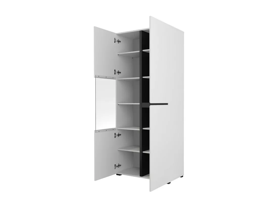 Vitrine haute 2 portes collection HAVANA. Coloris blanc et noir.