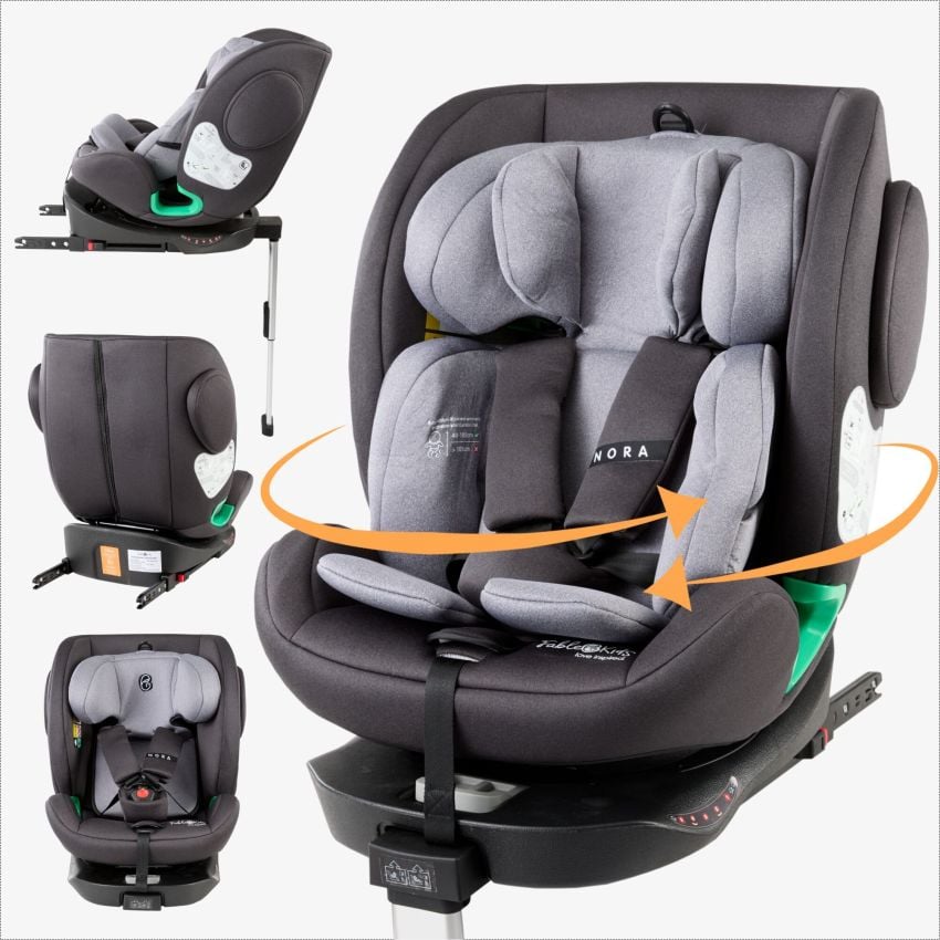 FableKids 360° i-Size Kinder-Autositz mit ISOFIX und Stützbein NORA Grau