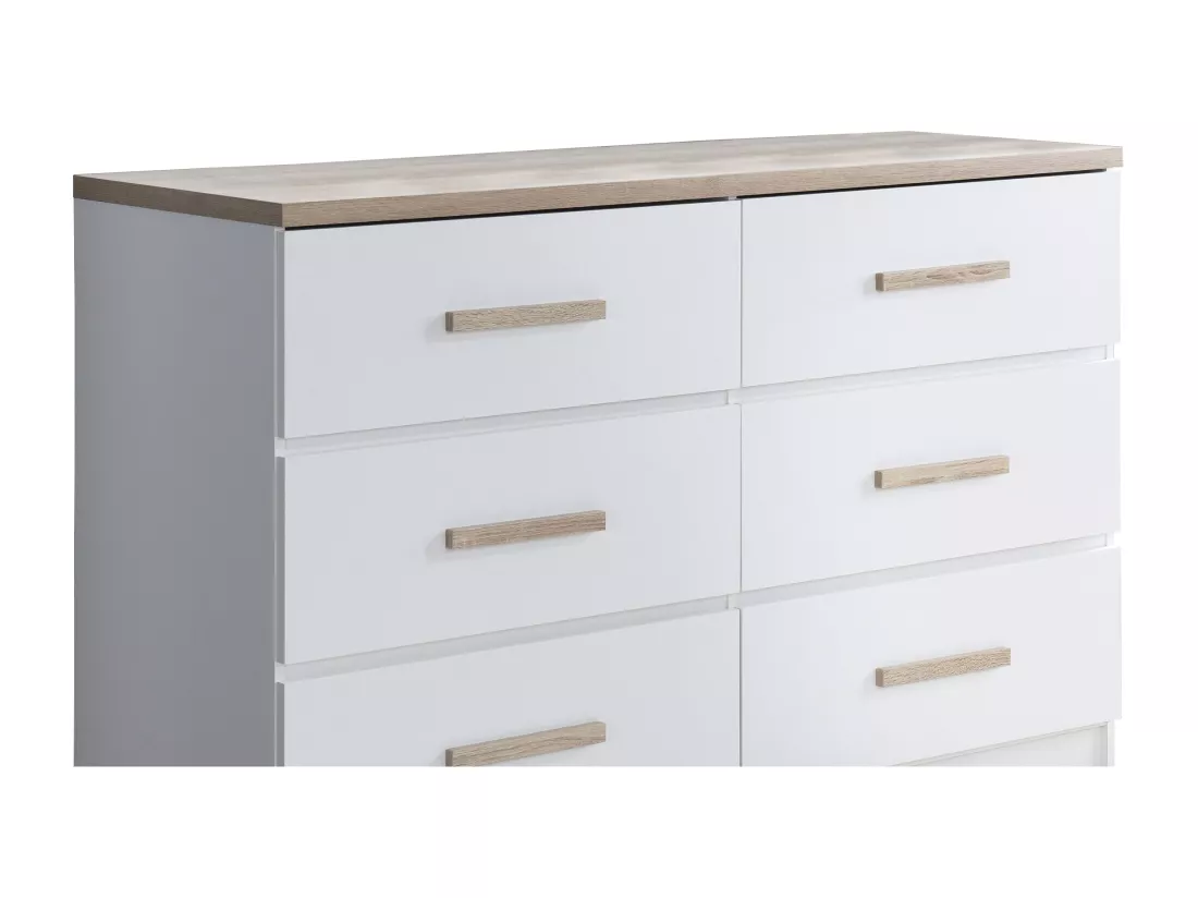 Commode 6 tiroirs - Blanc et naturel - SKAIDO