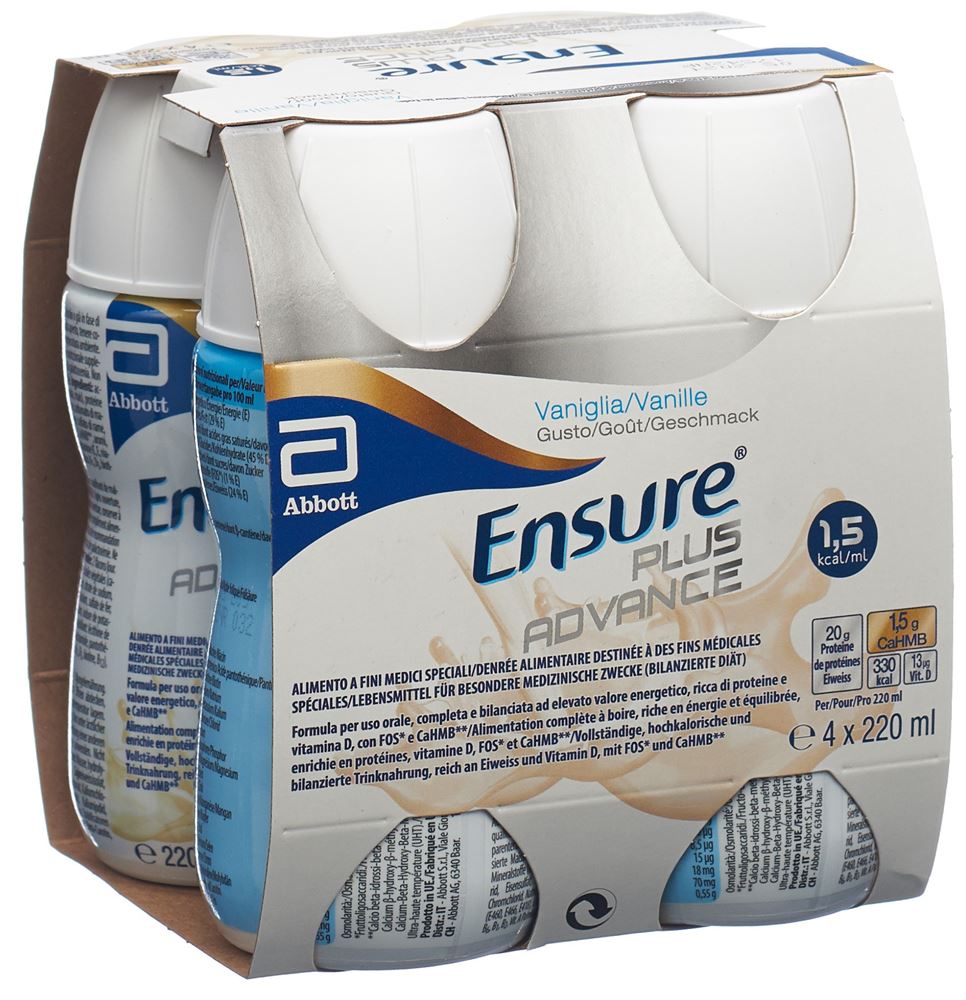ENSURE Plus Advance<br>4 × 220 ml, Flasche, Emulsion zum Einnehmen, Vanille