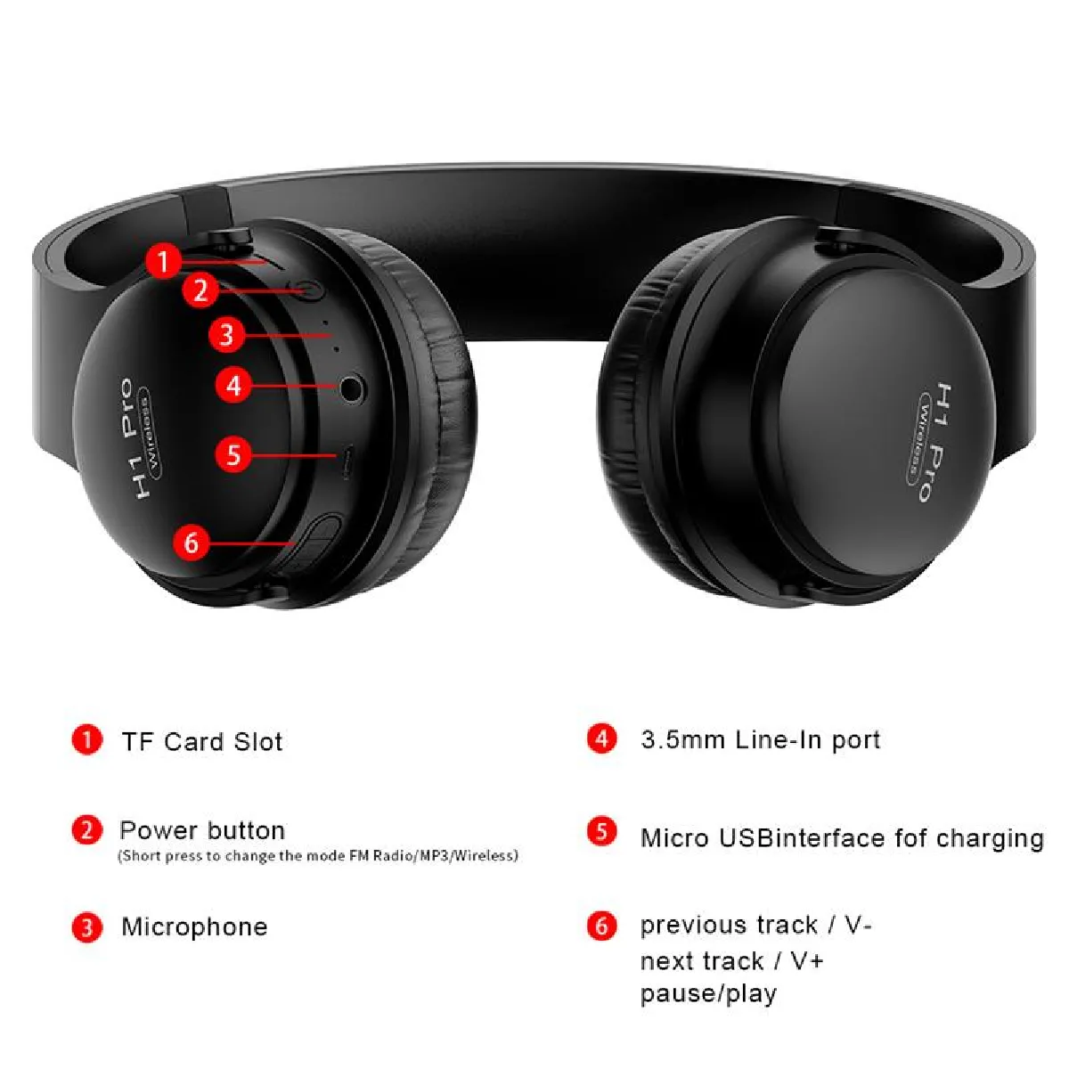 Universal Casque Bluetooth V5.0 Noir