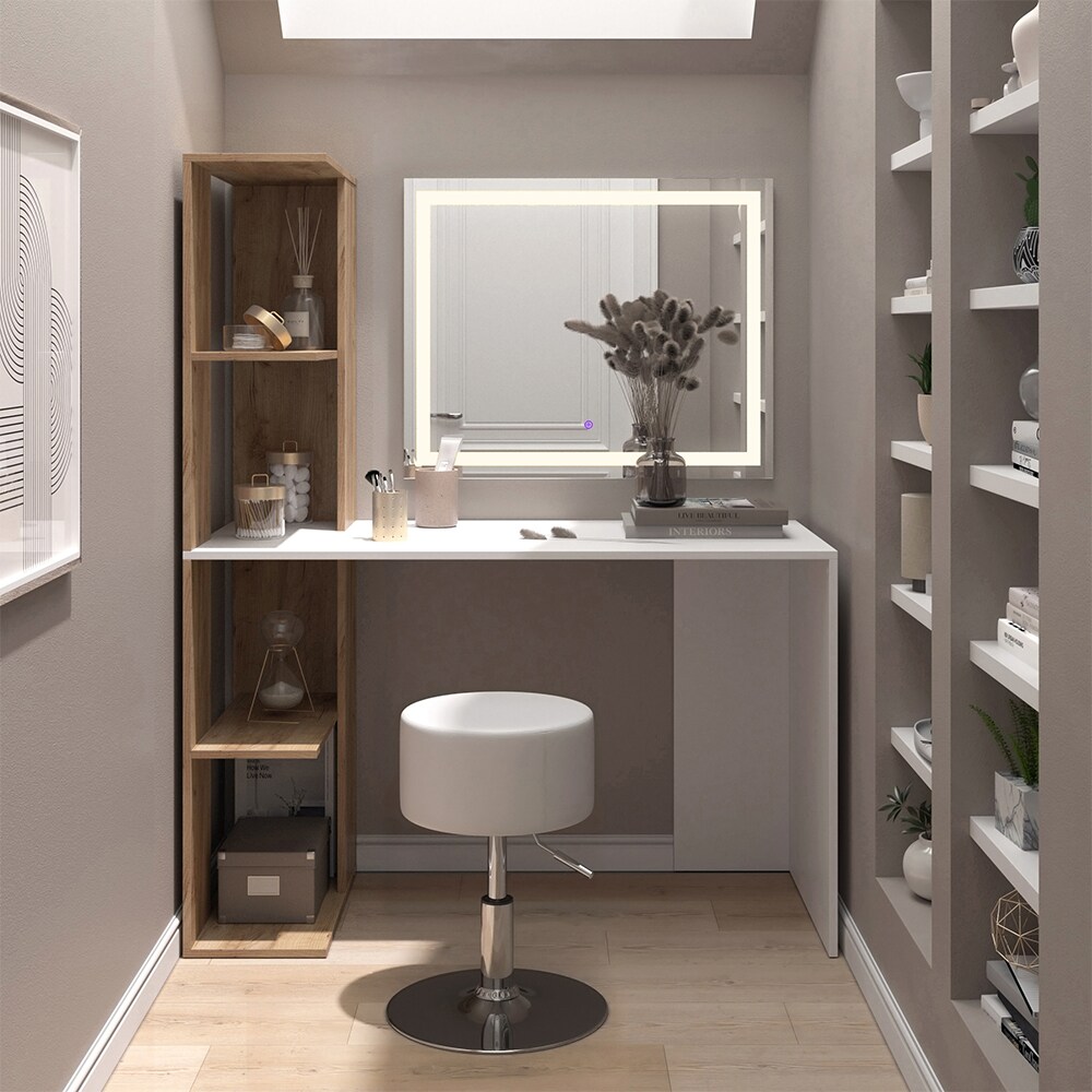 Vicco Schminktisch Tower Weiß Sonoma 122 x 55 cm mit LED-Spiegel und Hocker