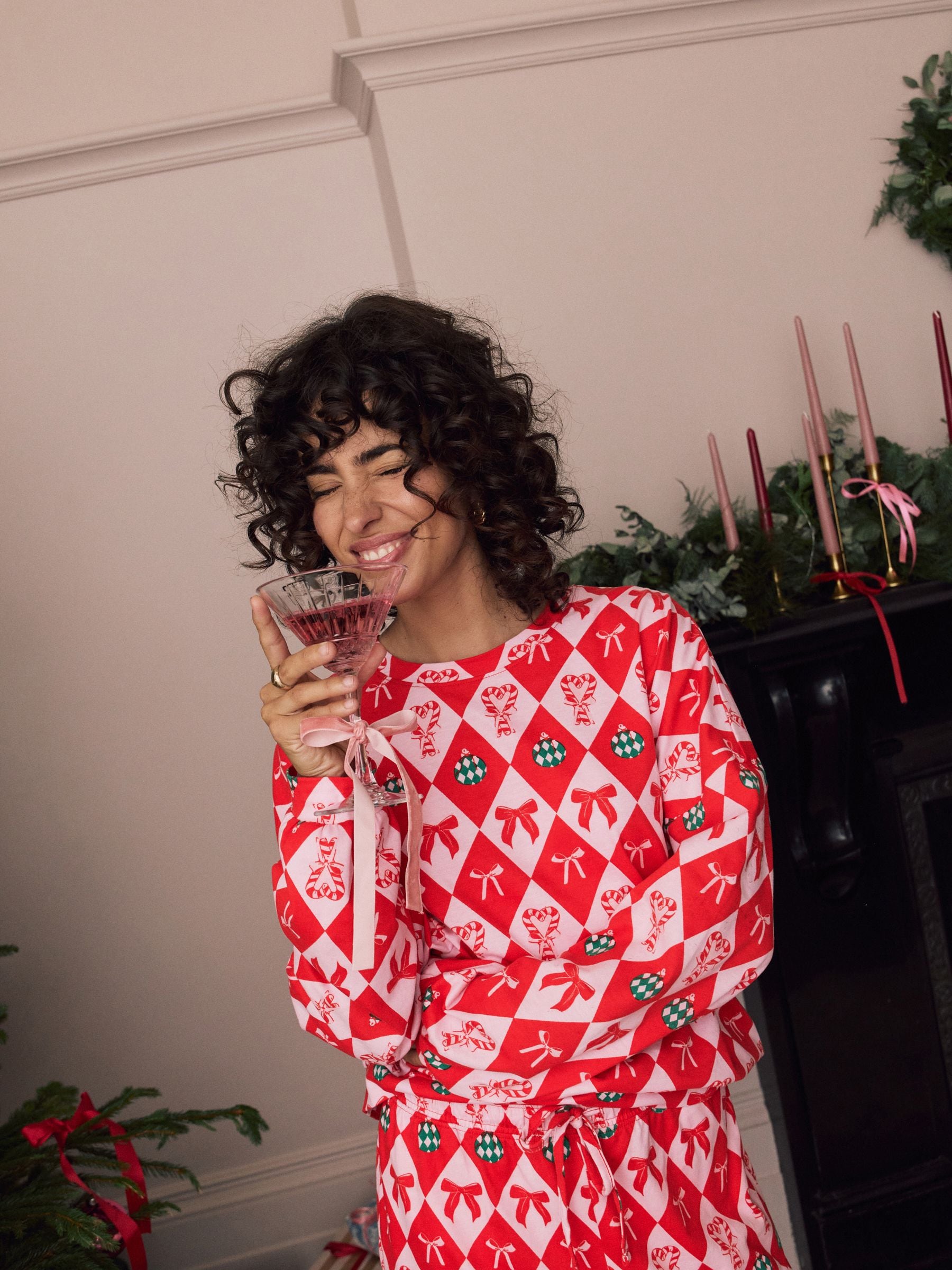Rode Kerstmis Strikken - 100% katoenen pyjama met lange mouwen