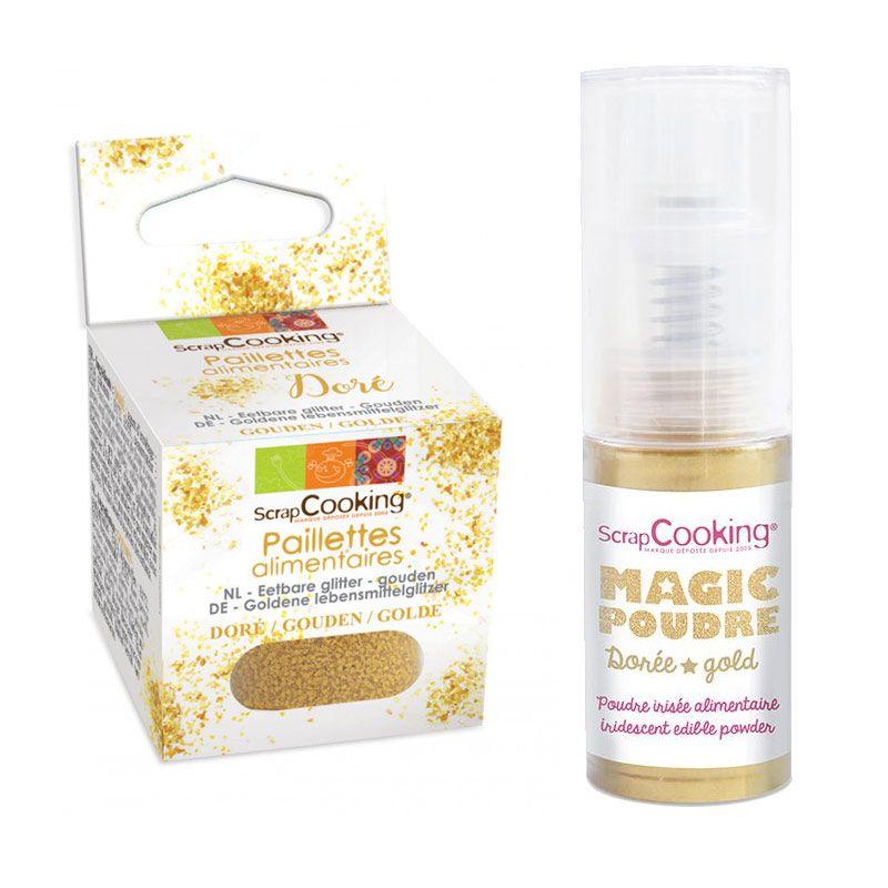 Paillettes alimentaires dorées + Poudre irisée dorée Scrapcooking