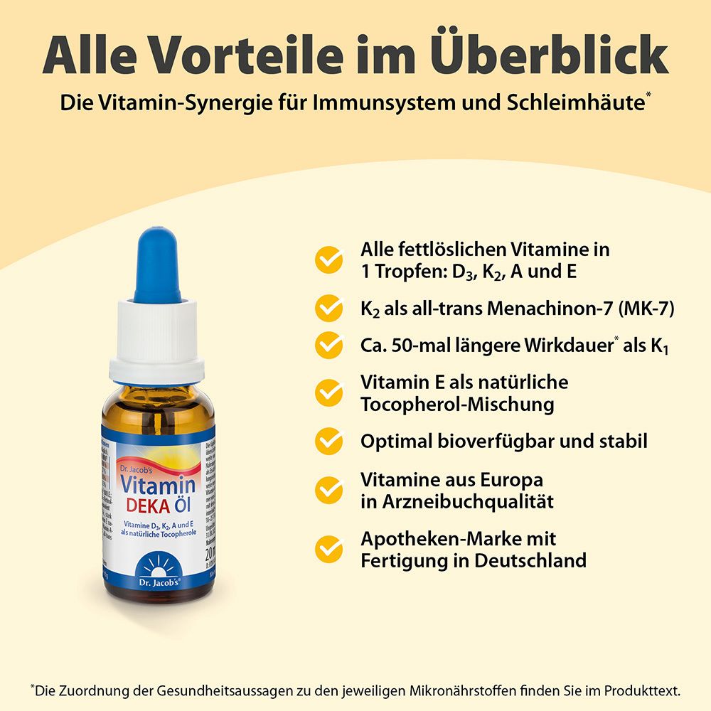 Dr. Jacob's DEKA Öl 800 IE Vitamin D3+K2+A+E 640 Tropfen vegetarisch