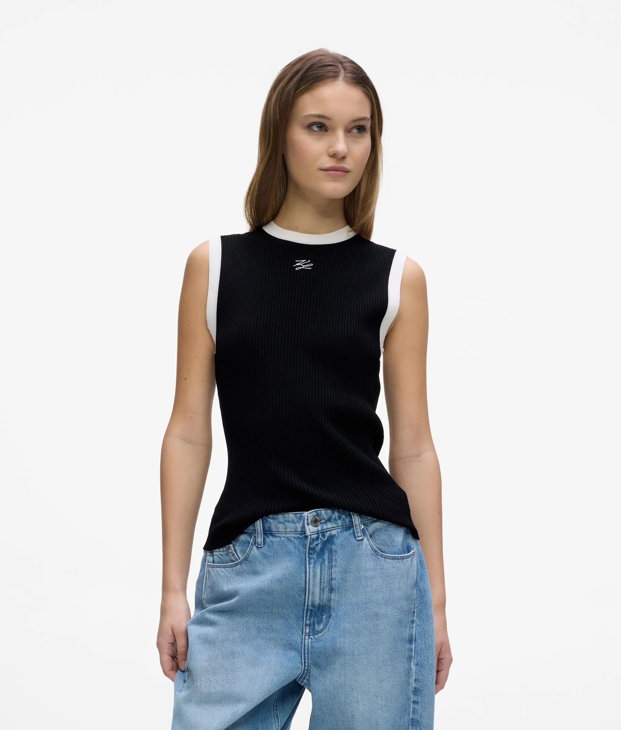 Zwart-wit gebreide tanktop