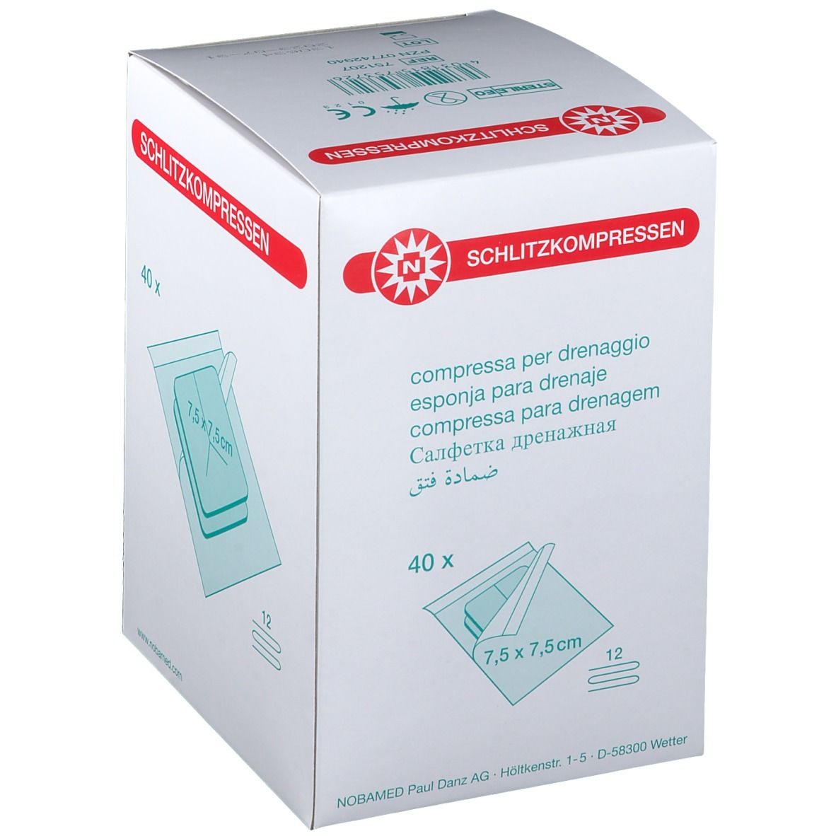 NOBAMED® SCHLITZOMPRESSEN 12fach 7,5 x 7,5 cm steril