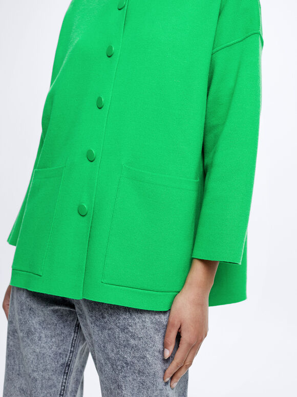 Poncho de tricô com capuz - Verde