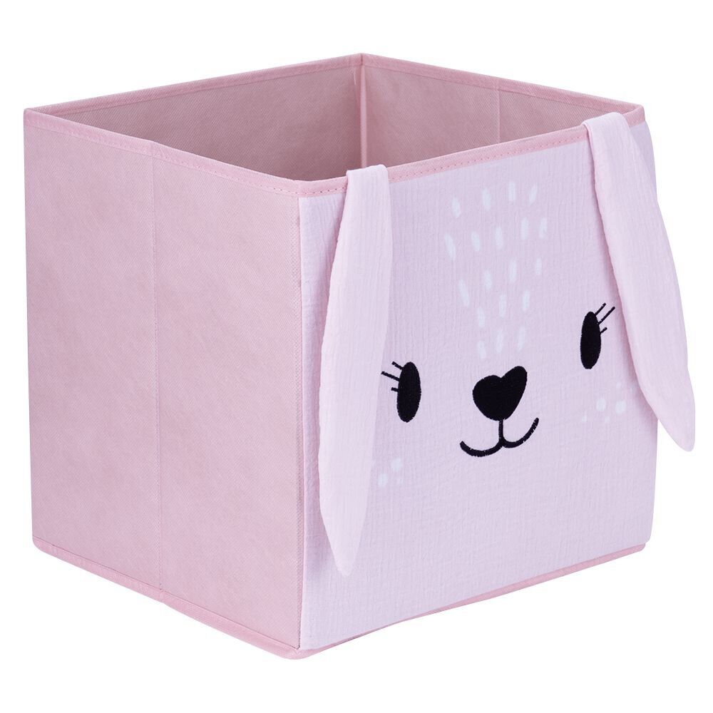 Panière enfant Box Cube gaze de coton lapin rose ou blanc 31x29x31cm