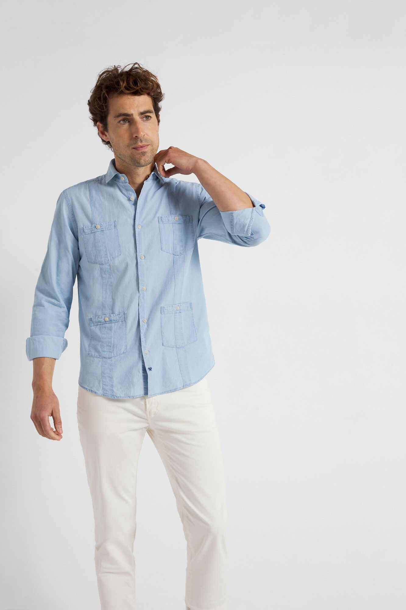 Guayabera sport jeans claro - Azul