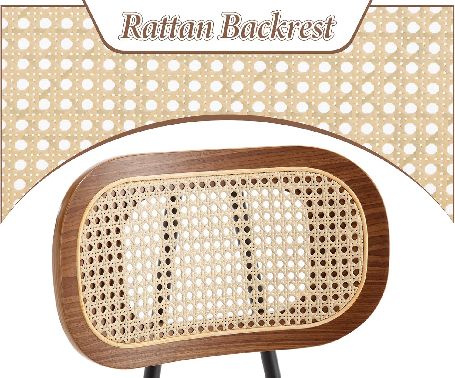 chairus 2er Set Rattan Barhocker für Küche Barstuhl Thekenhocker PU Leder Frühstück Hochhocker mit Holz Beinen für Esszimmer Wohnzimmer (Beige)