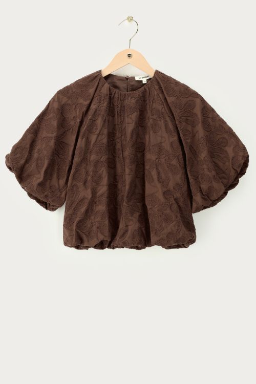 Bruine ballon top met embroidery