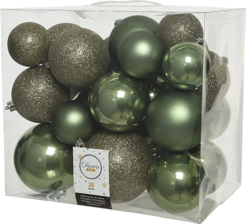 Kerstballen Set - 26 Stuks - Mosgroen - Kunststof - Inclusief Ster Piek
