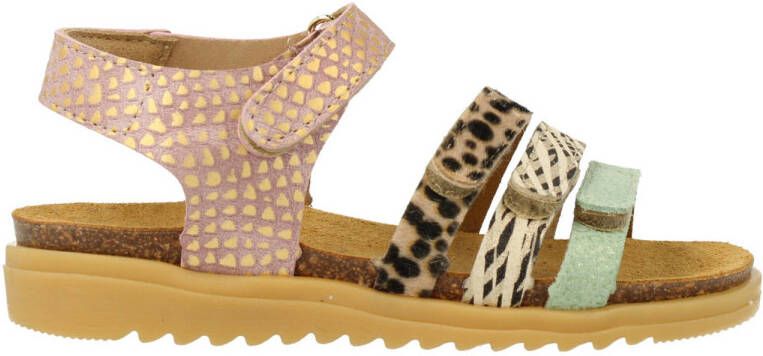 Develab leren sandalen roze groen bruin